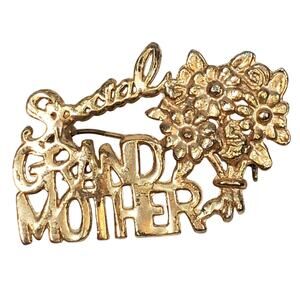 Vtg Gold Tone Pin Special Grandmother Mothers Day 1.75" Unsigned Gift Birthday